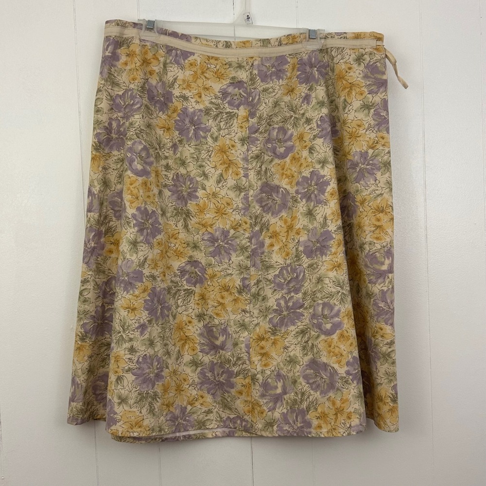 J. Jill Womens Floral A-Line Cotton Skirt Purple Yellow Size 16 RN 97641